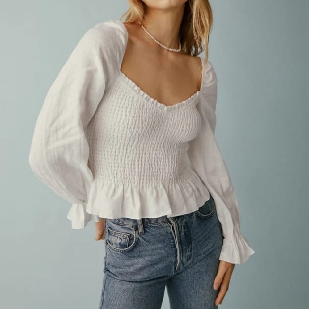 Reformation Cambria Linen Top XS White